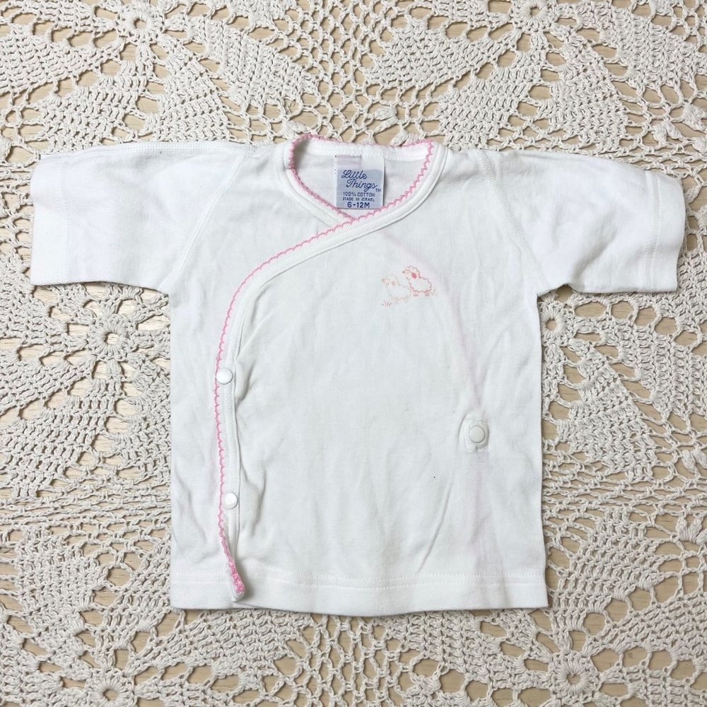 Vintage 1980s Little Things Baby Girl 6-12 Months Cotton Cross Front Lamb Shirt